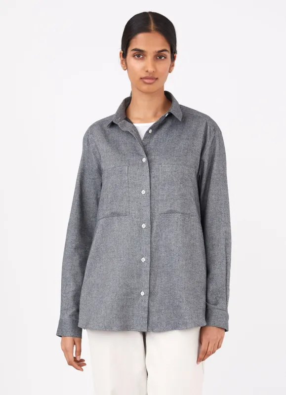 Women's Oversized Flannel Shirt in Mid Grey Melange sold by Sunspel