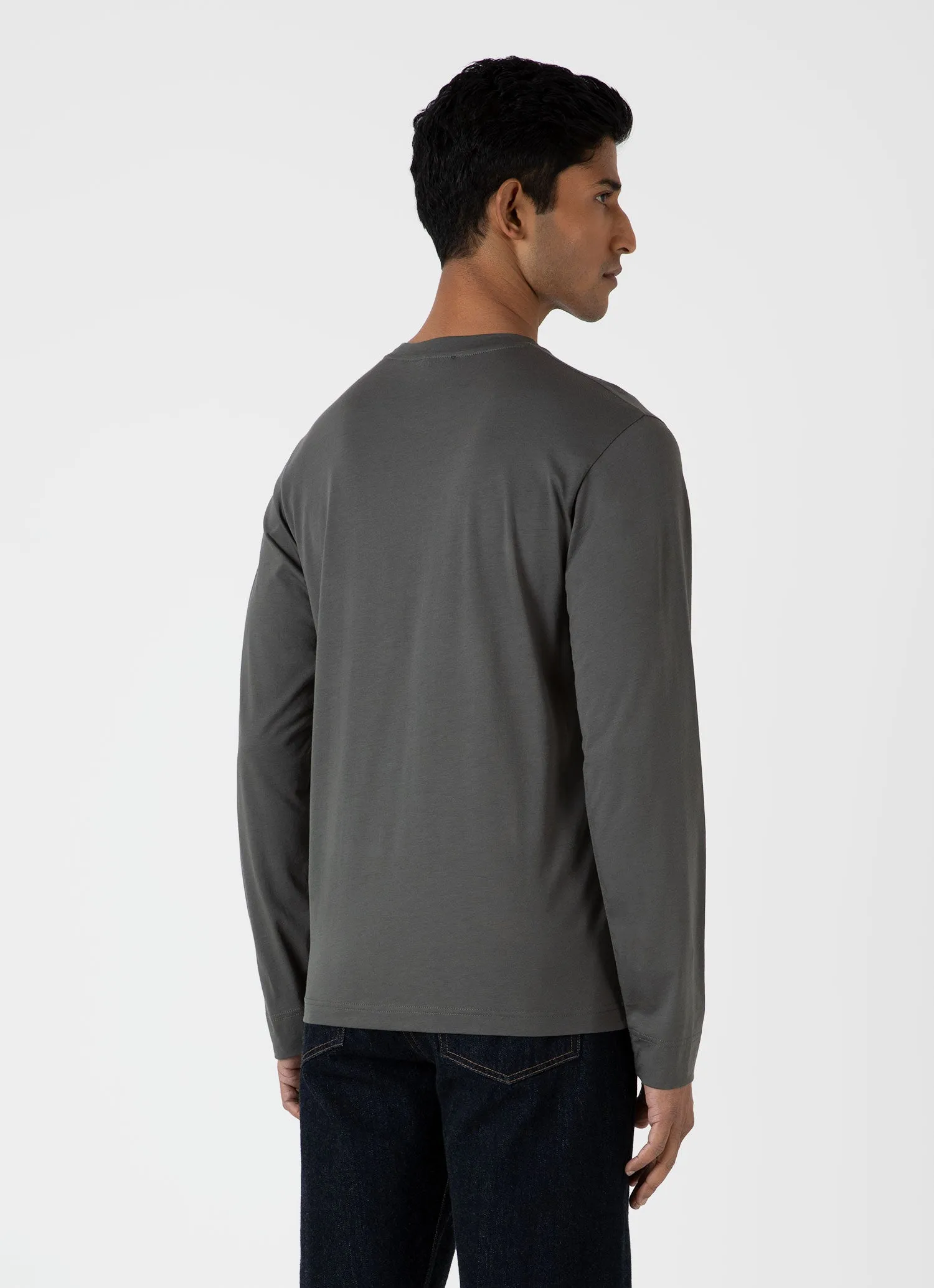 Men's Long Sleeve Riviera Midweight T-shirt in Drill Green sold by Sunspel product image thumbnail 5