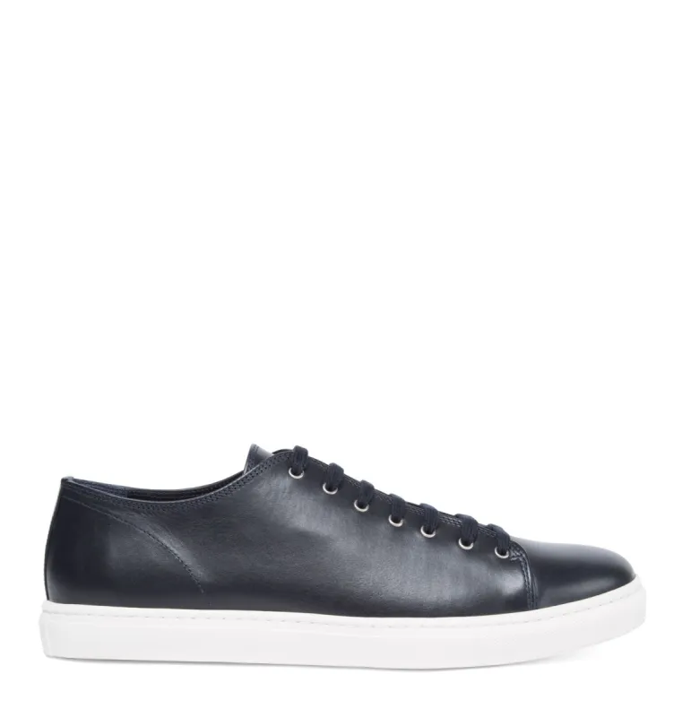 Leather Tennis Shoe in Navy sold by Sunspel