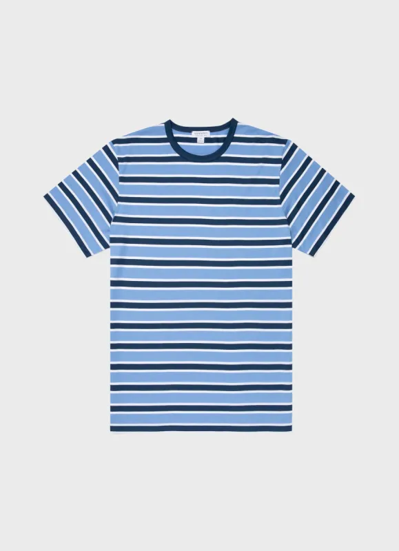 Men's Classic T-shirt in Coast/Cool Blue Holiday Stripe sold by Sunspel