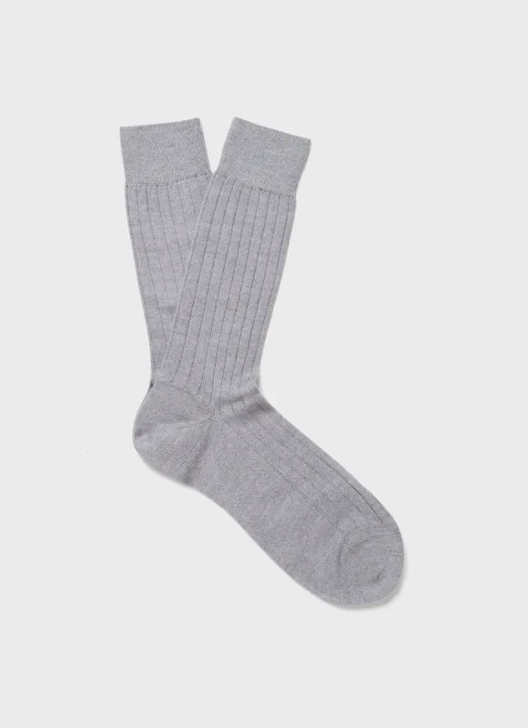 Men's Merino Wool Rib Socks in Grey Melange sold by Sunspel