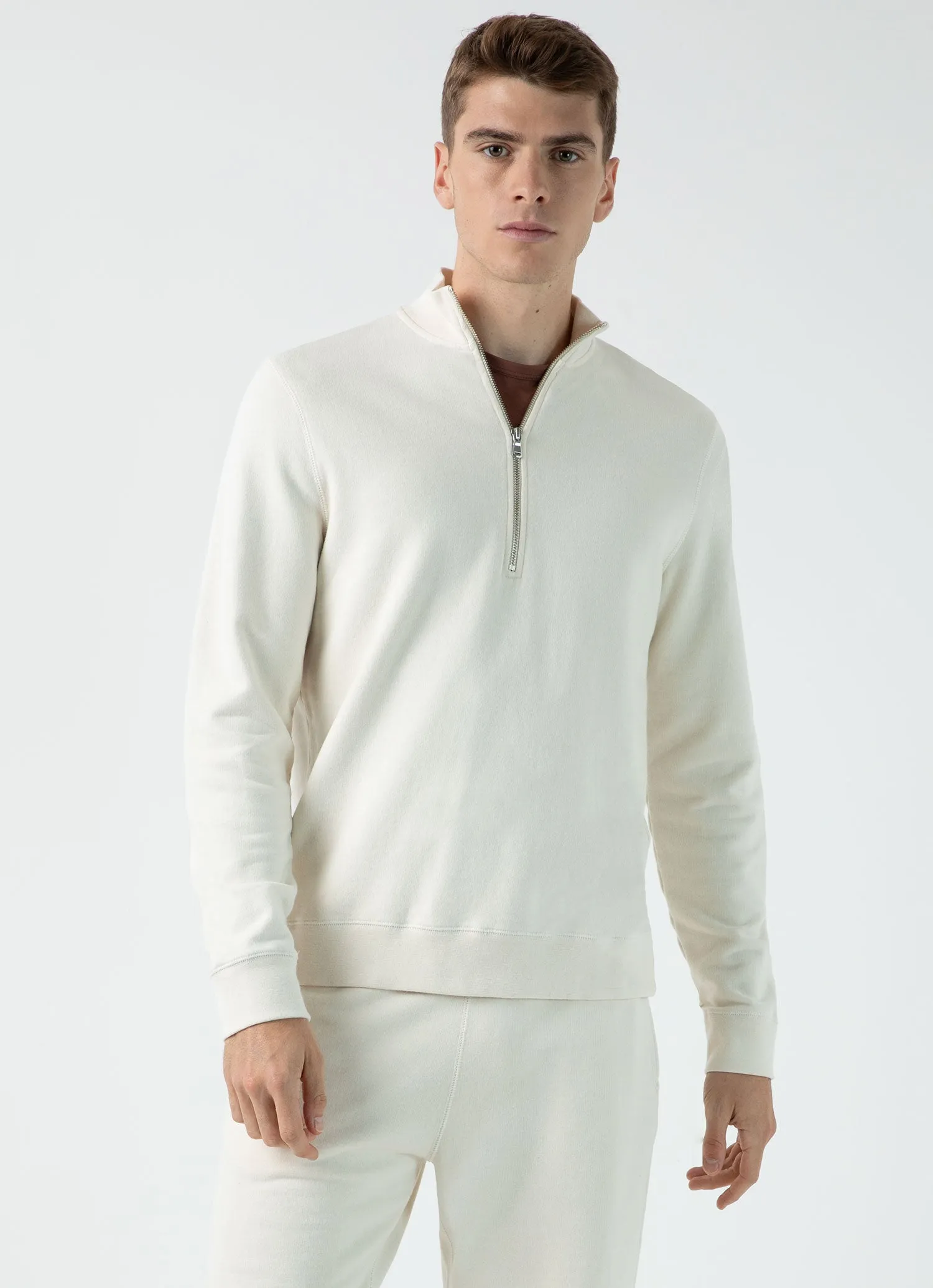 Men's Undyed Half Zip Loopback Sweatshirt in Undyed sold by Sunspel product image thumbnail 2