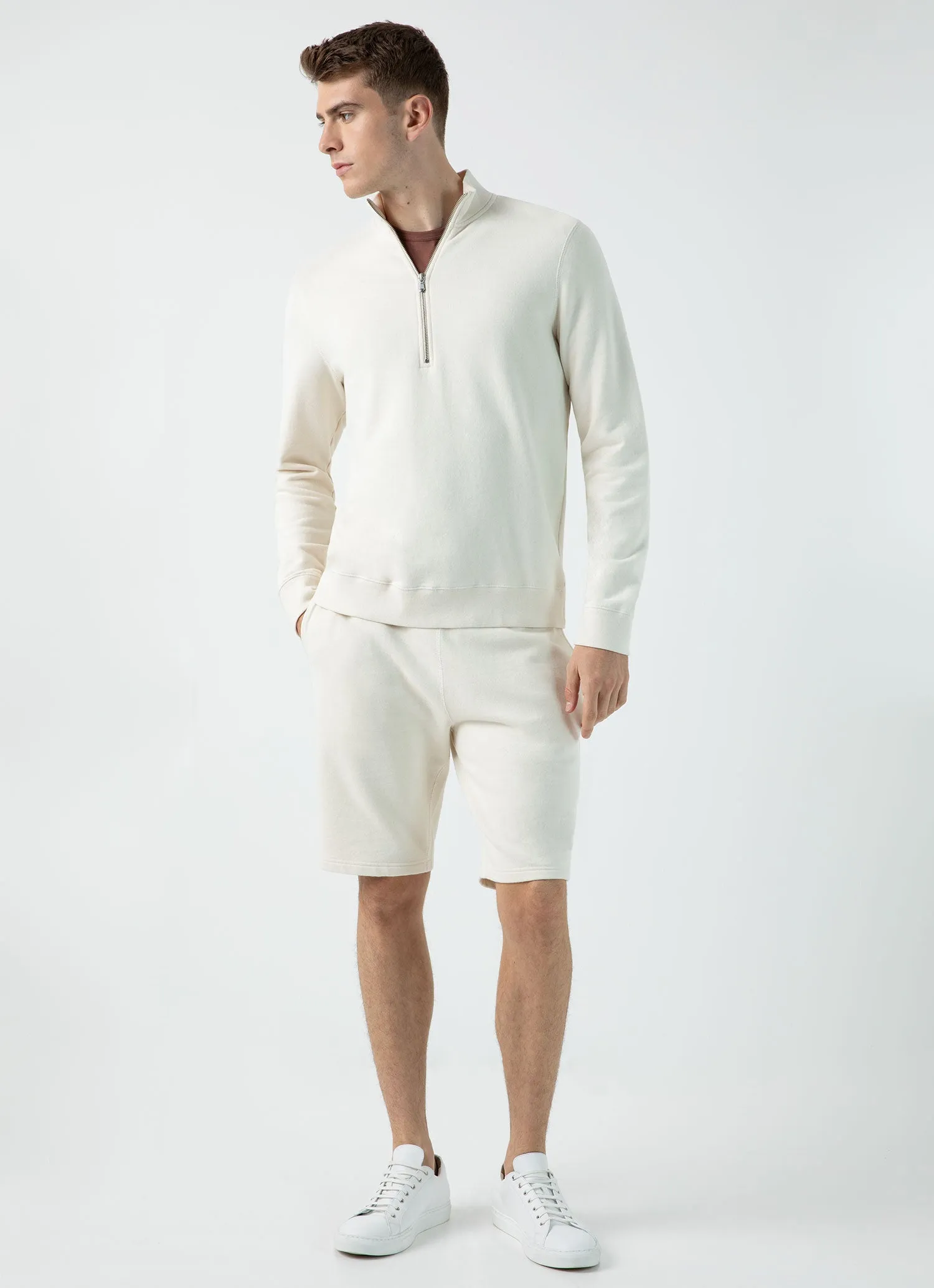 Men's Undyed Half Zip Loopback Sweatshirt in Undyed sold by Sunspel product image thumbnail 3