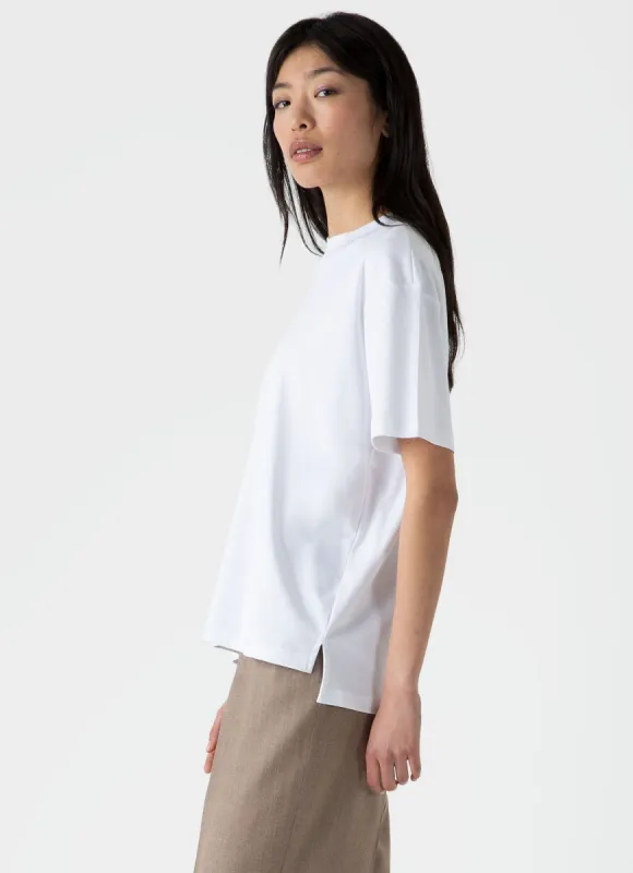 Women's Mock Neck T-shirt in White sold by Sunspel