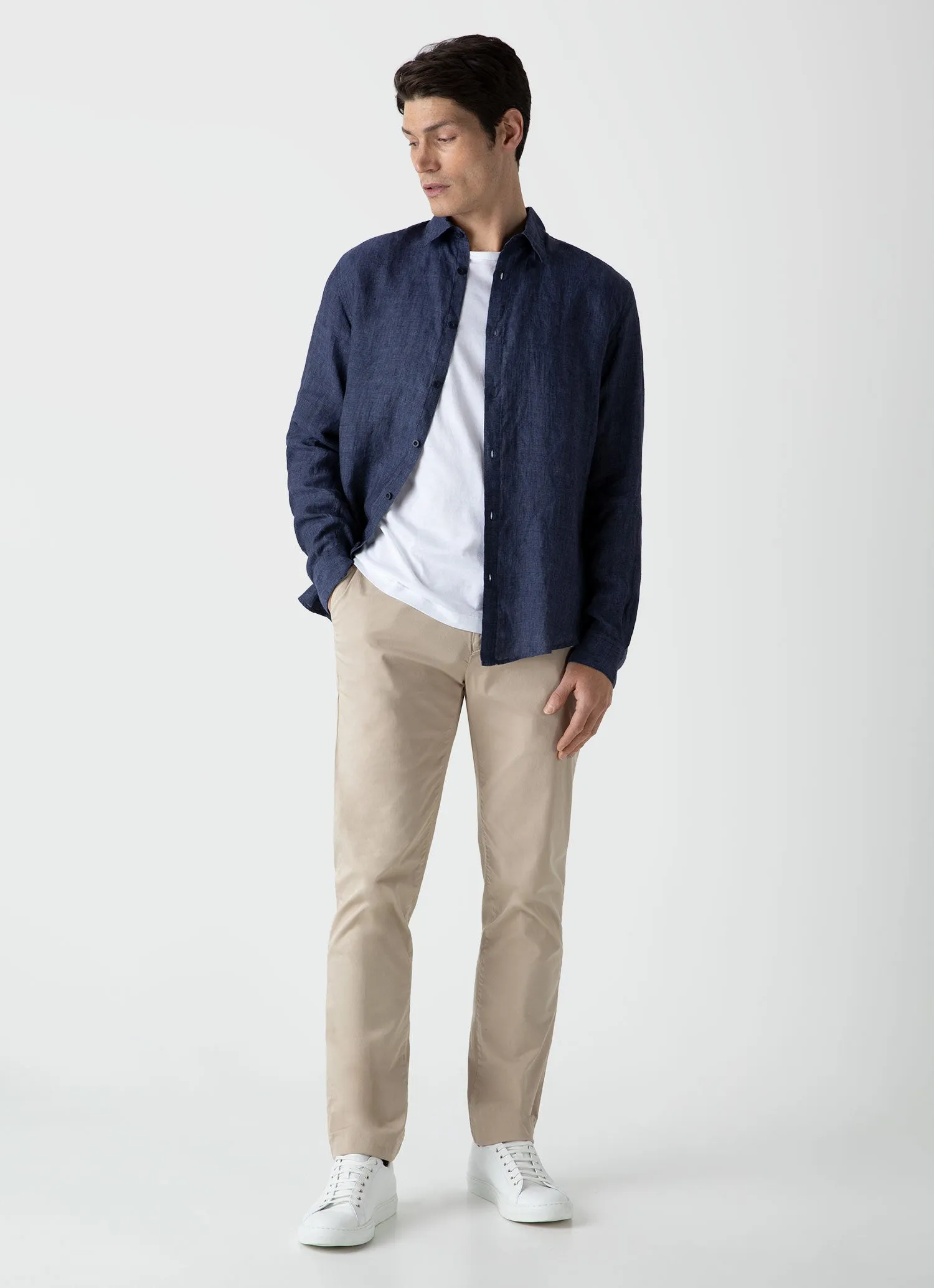 Men's Linen Shirt in Navy Melange sold by Sunspel product image thumbnail 3