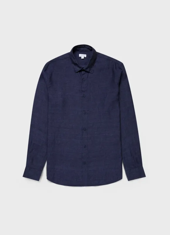 Men's Linen Shirt in Navy Melange sold by Sunspel