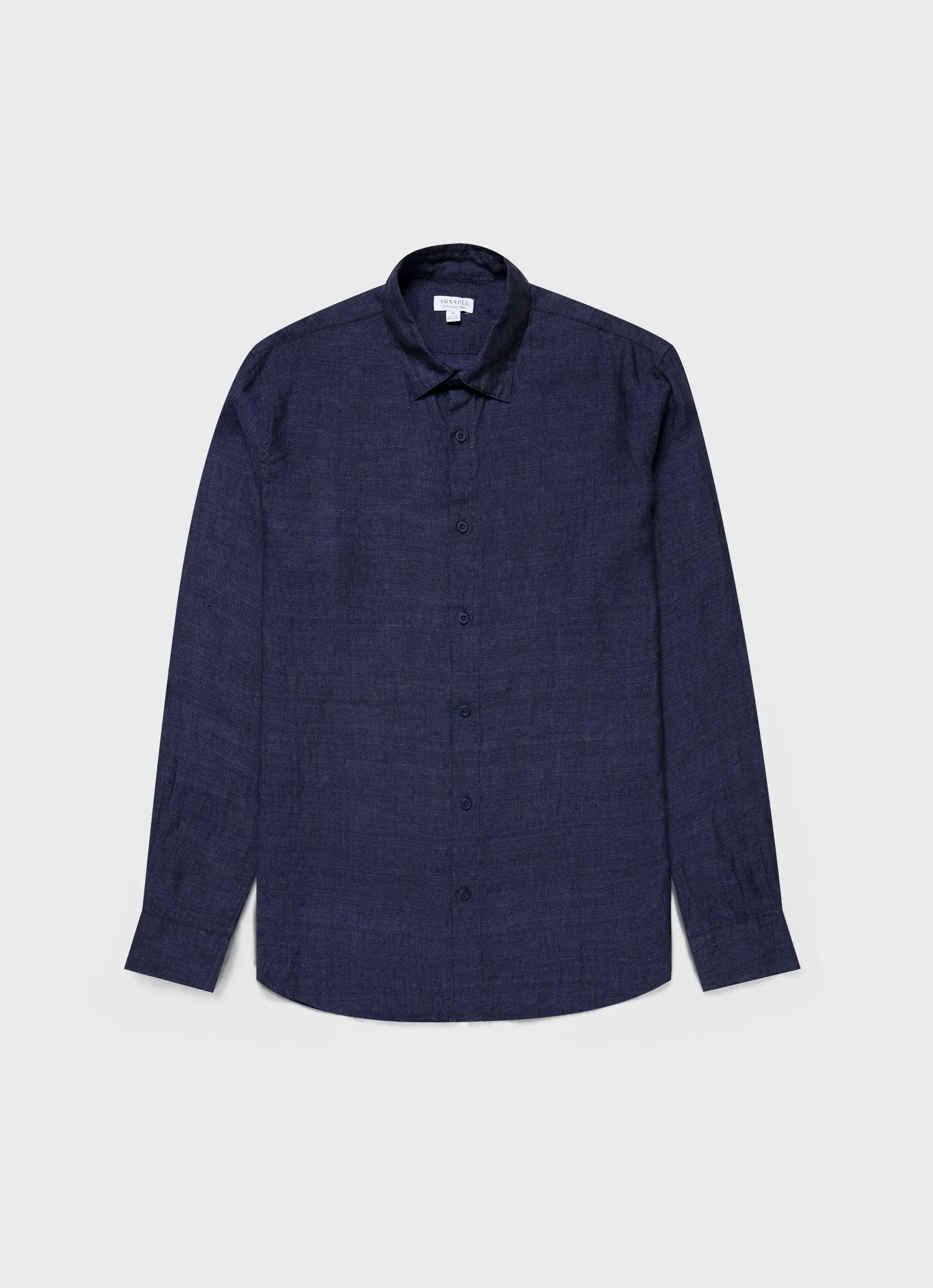 Men's Linen Shirt in Navy Melange sold by Sunspel