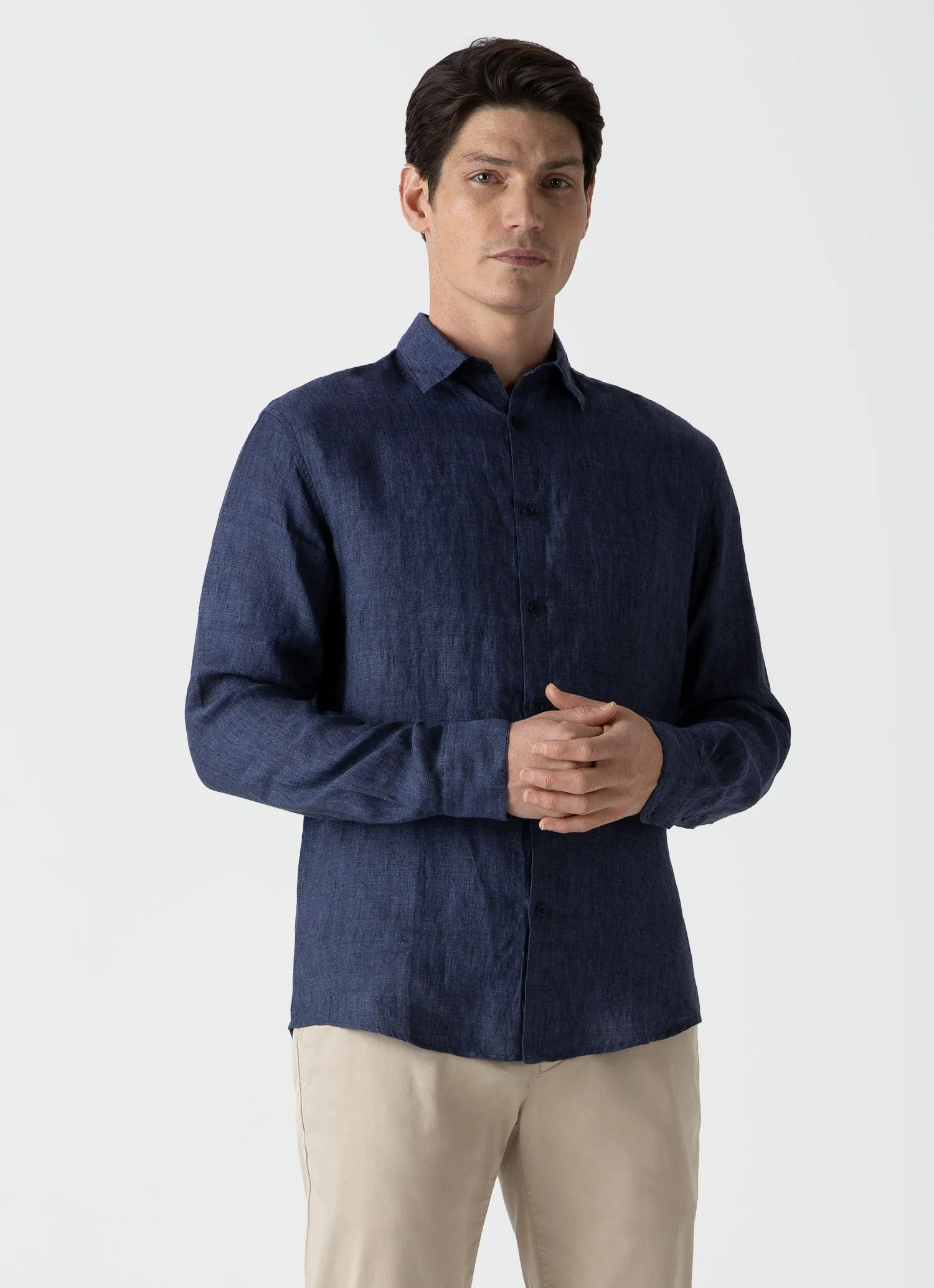Men's Linen Shirt in Navy Melange sold by Sunspel product image thumbnail 2