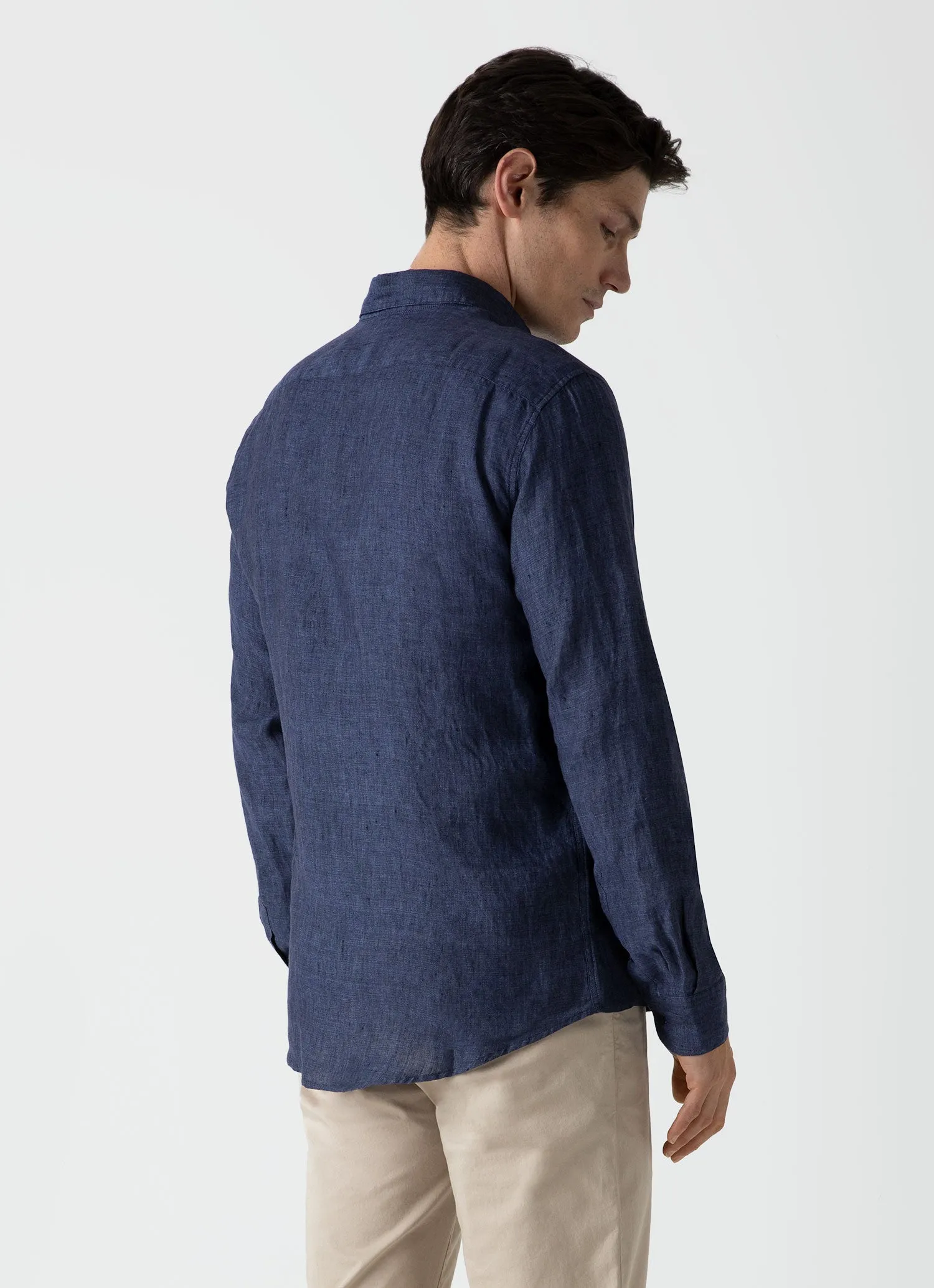 Men's Linen Shirt in Navy Melange sold by Sunspel product image thumbnail 5