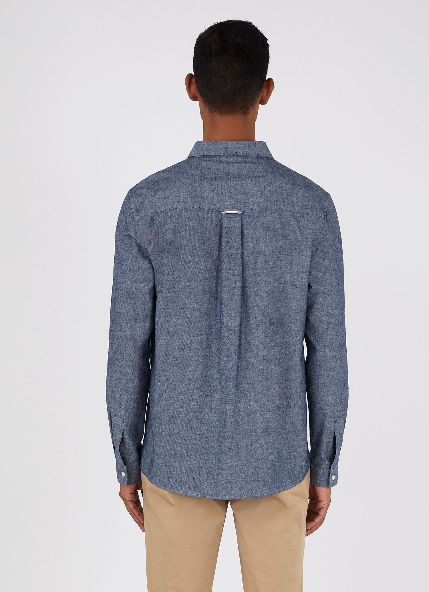 Men's Selvedge Chambray Overshirt in Mid Blue Chambray sold by Sunspel product image thumbnail 4
