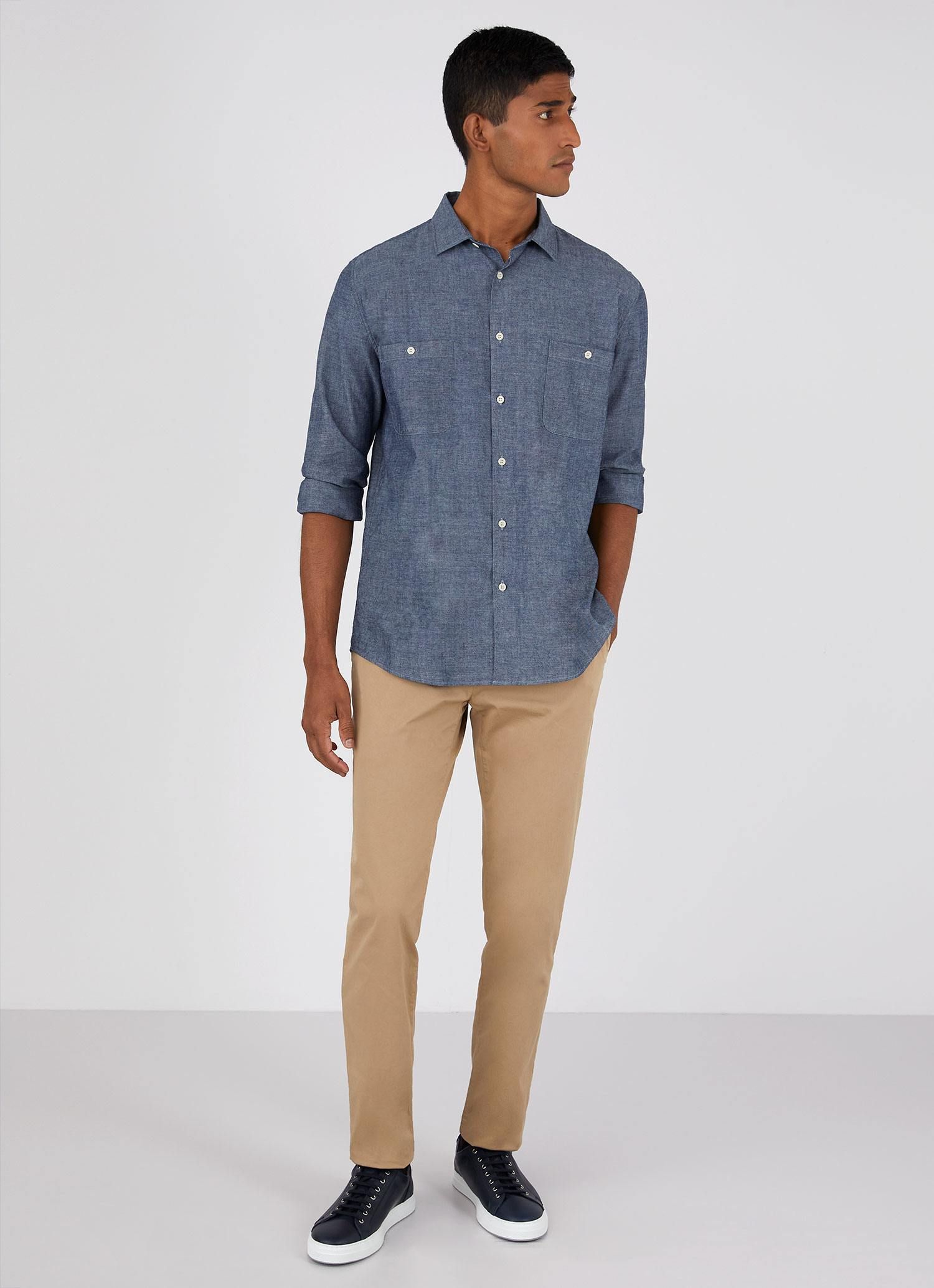Men's Selvedge Chambray Overshirt in Mid Blue Chambray sold by Sunspel product image thumbnail 3