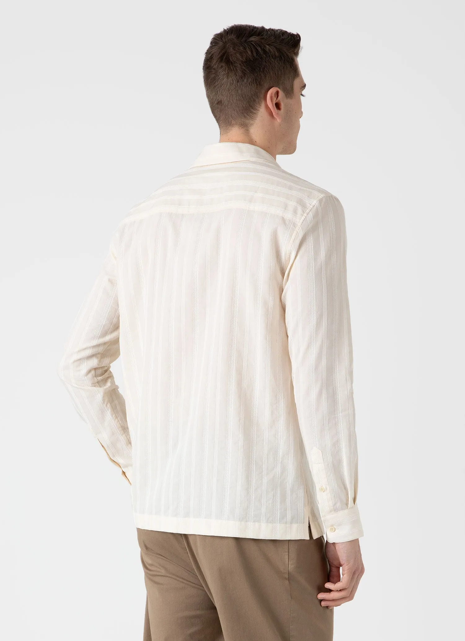 Men's Embroidered Stripe Long Sleeve Shirt in Ecru sold by Sunspel product image thumbnail 5