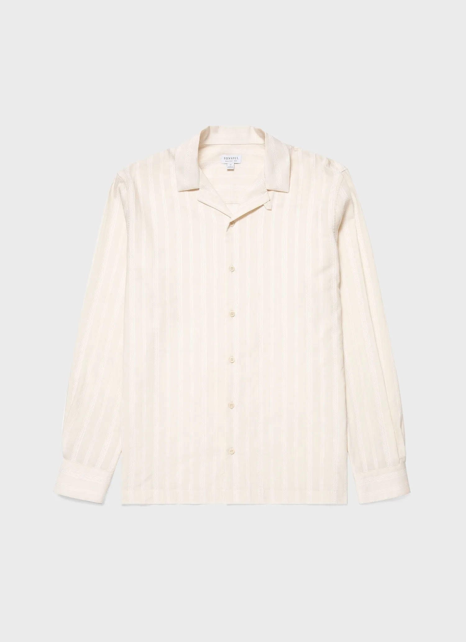 Men's Embroidered Stripe Long Sleeve Shirt in Ecru sold by Sunspel