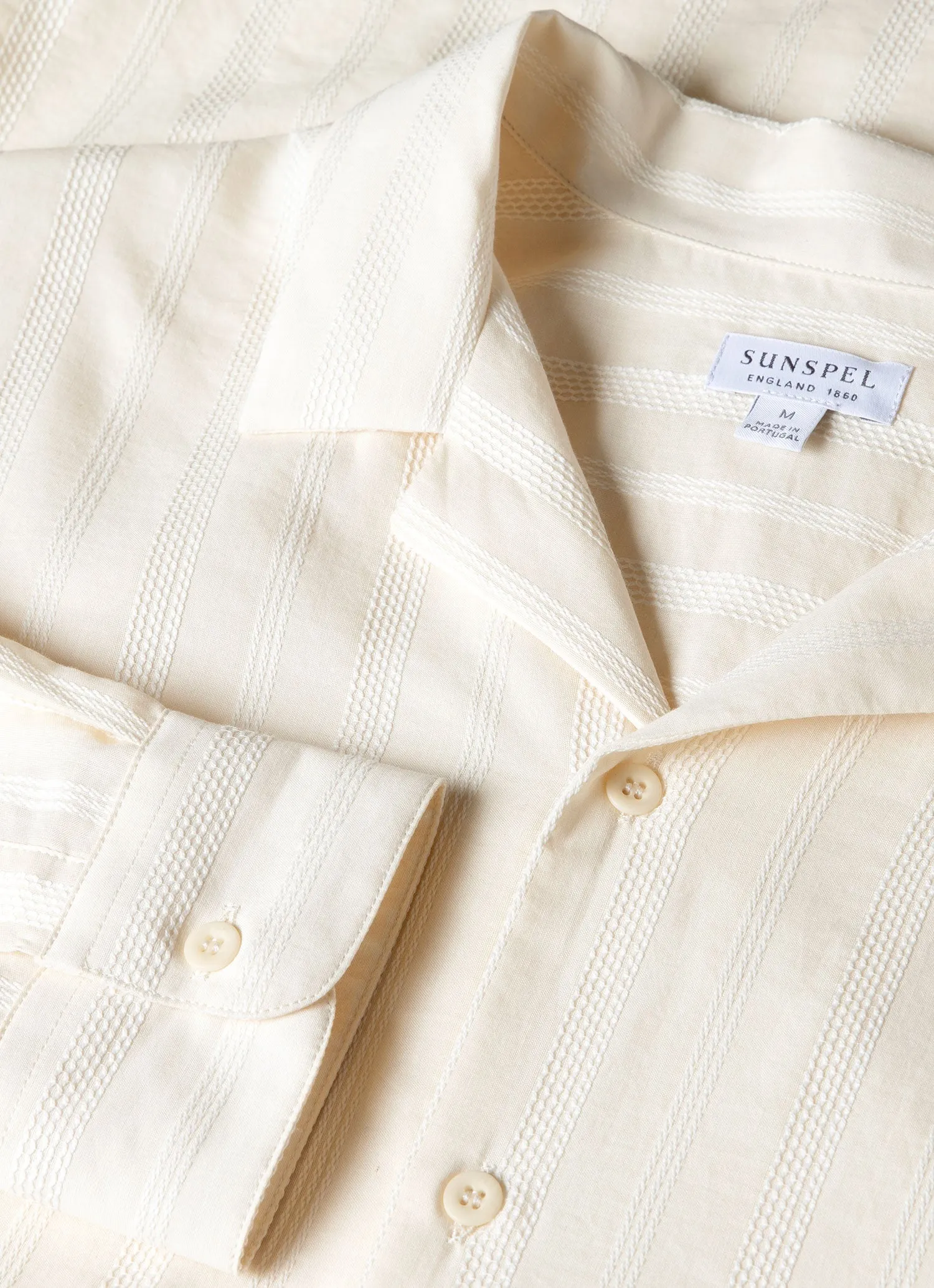 Men's Embroidered Stripe Long Sleeve Shirt in Ecru sold by Sunspel product image thumbnail 4