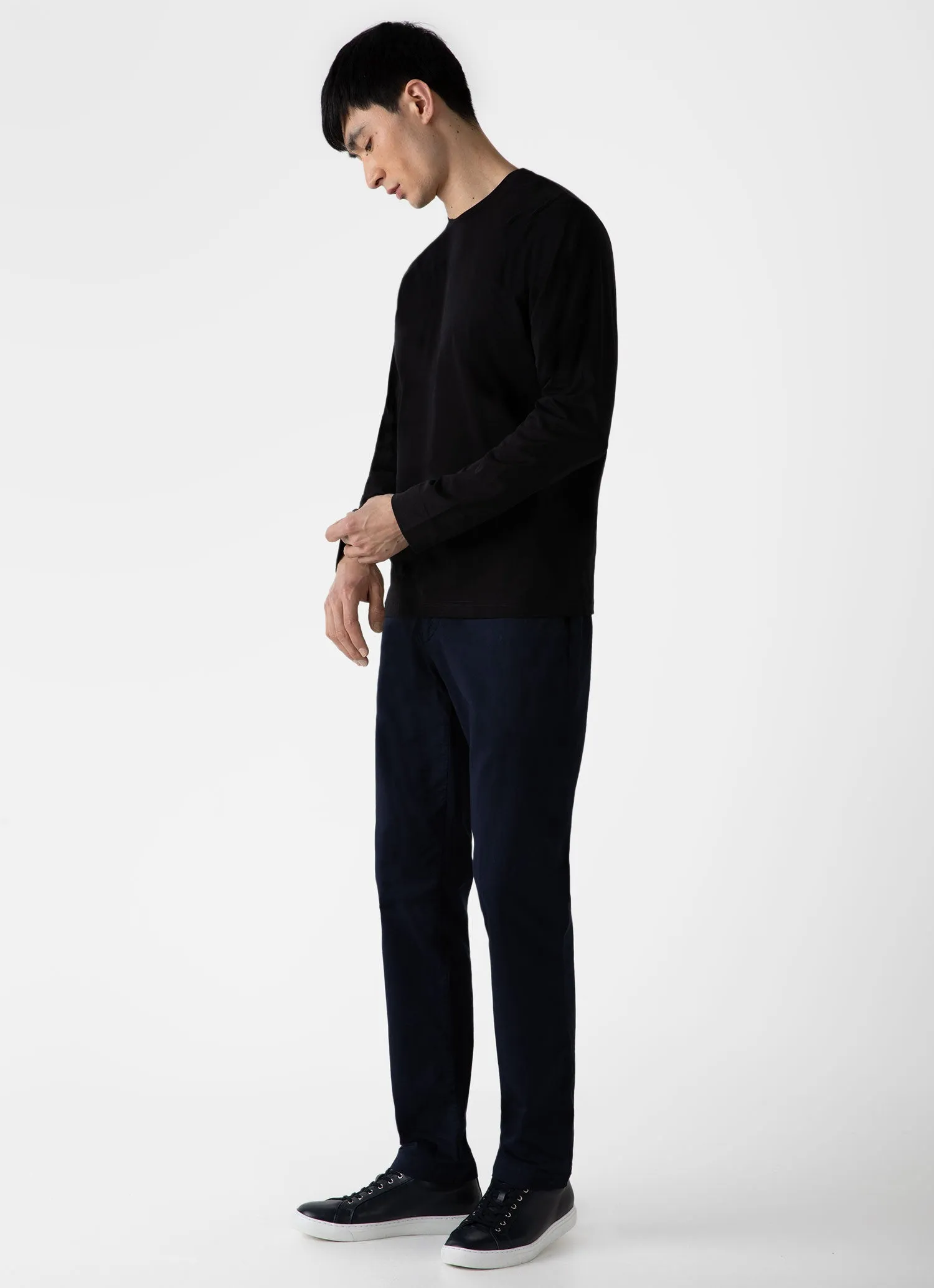 Men's Long Sleeve Riviera T-shirt in Black sold by Sunspel product image thumbnail 3