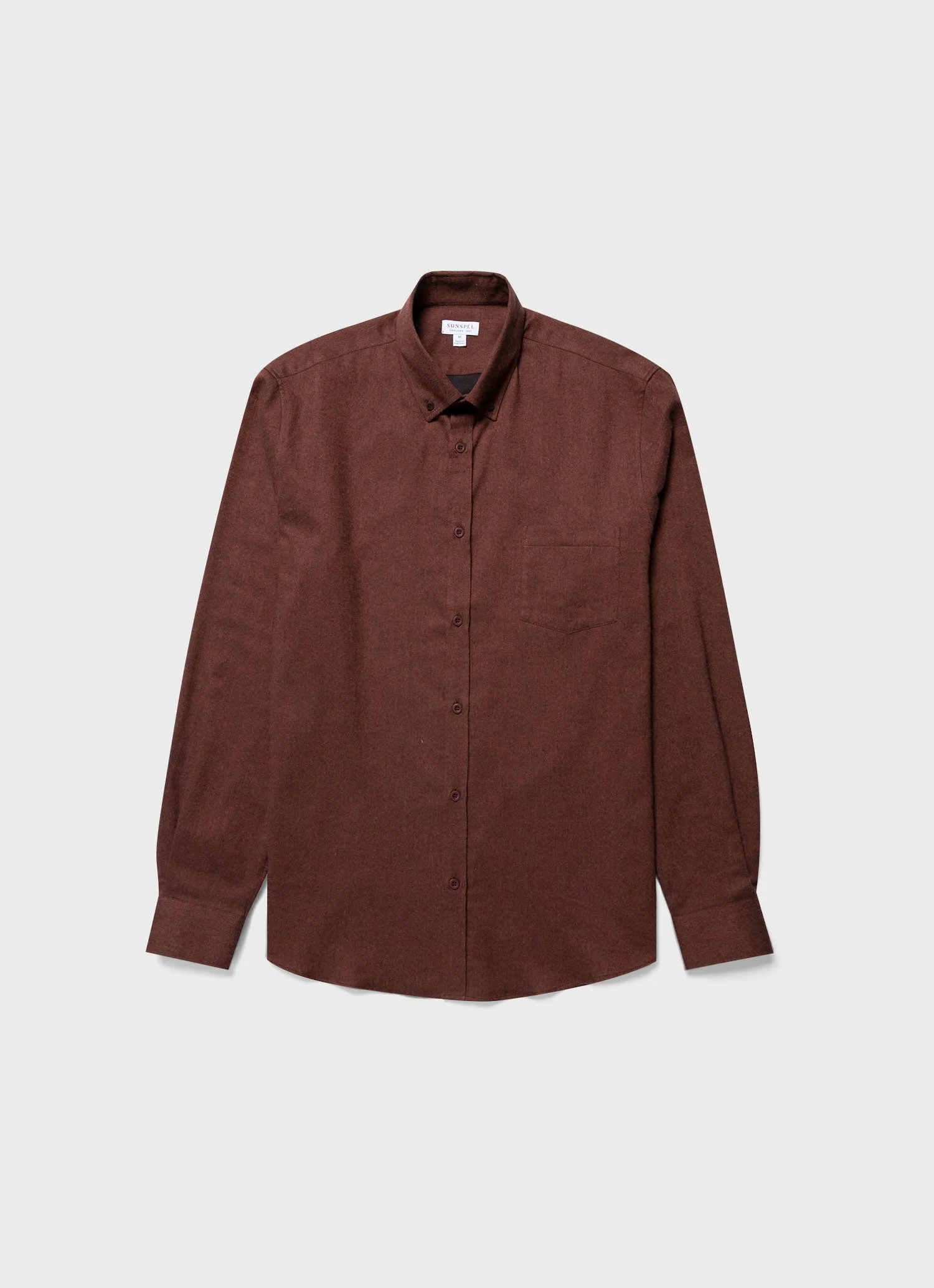 Men's Button Down Flannel Shirt in Pecan Melange sold by Sunspel