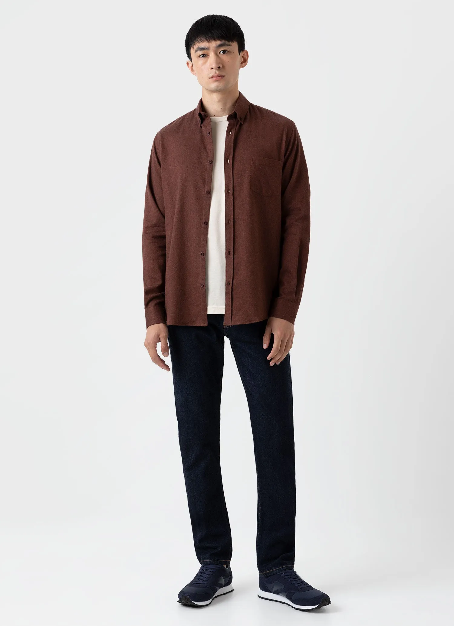 Men's Button Down Flannel Shirt in Pecan Melange sold by Sunspel product image thumbnail 3