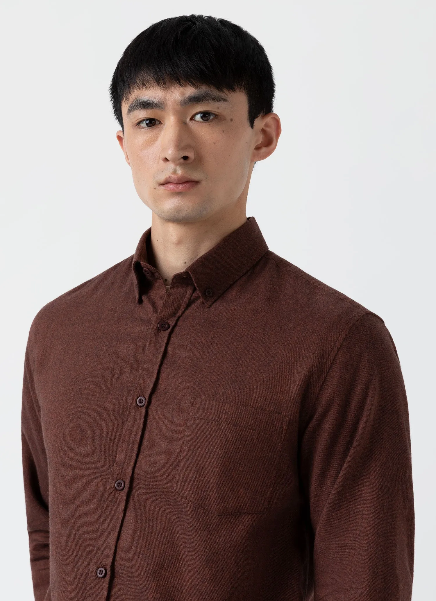 Men's Button Down Flannel Shirt in Pecan Melange sold by Sunspel product image thumbnail 5