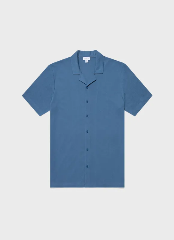 Men's Riviera Camp Collar Shirt in Bluestone sold by Sunspel