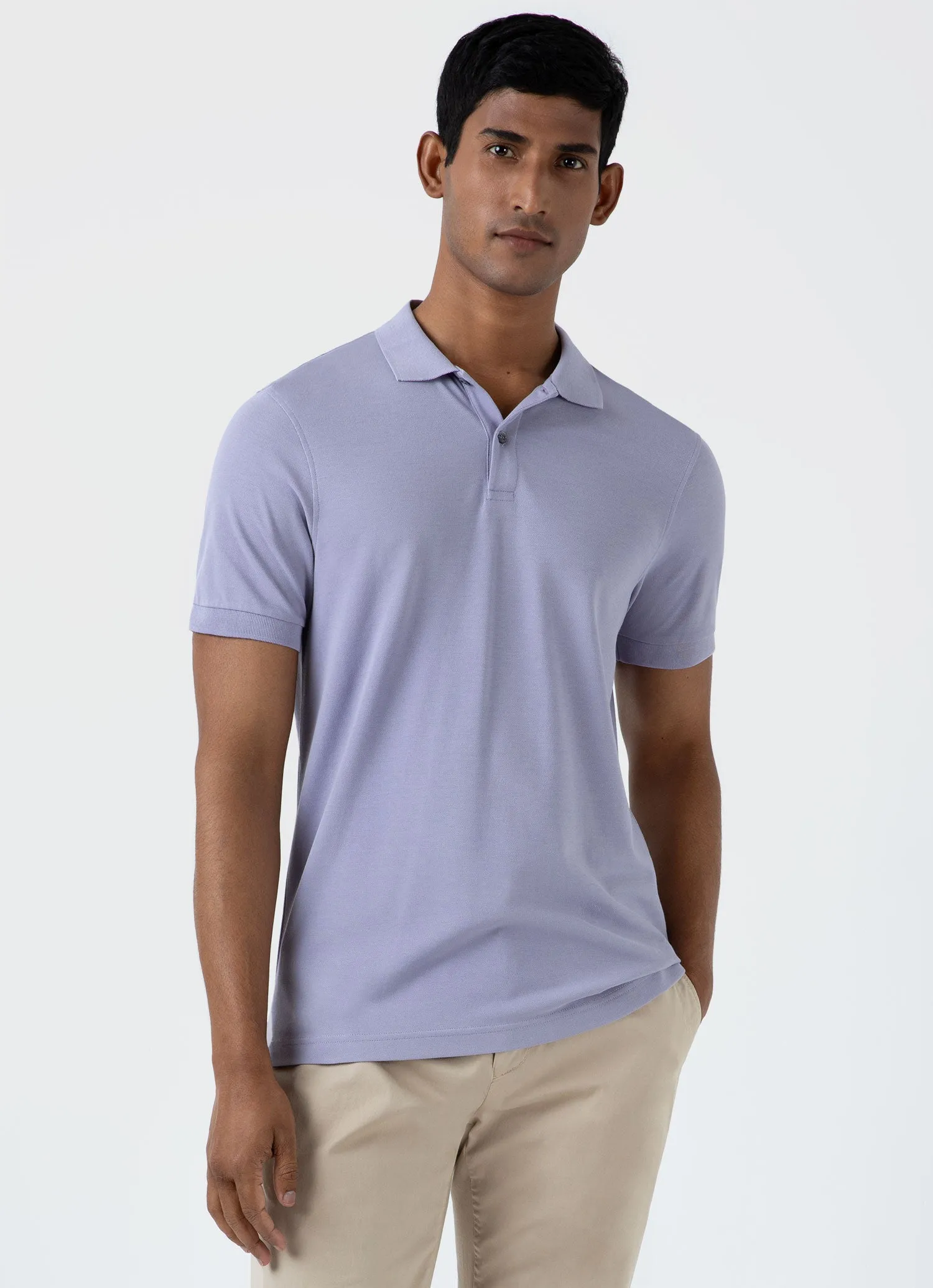 Men's Piqué Polo Shirt in Lavendar sold by Sunspel product image thumbnail 2