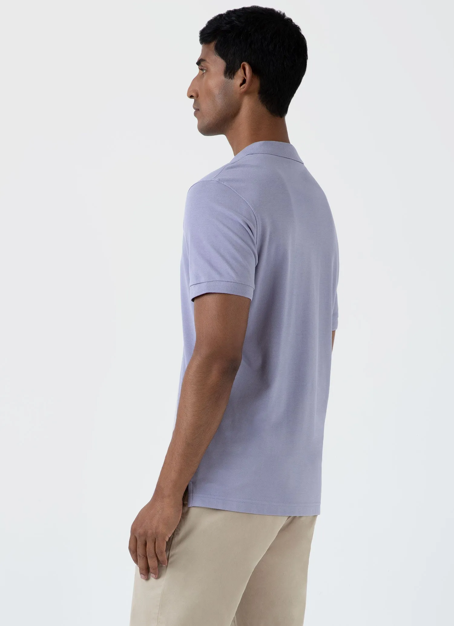 Men's Piqué Polo Shirt in Lavendar sold by Sunspel product image thumbnail 5
