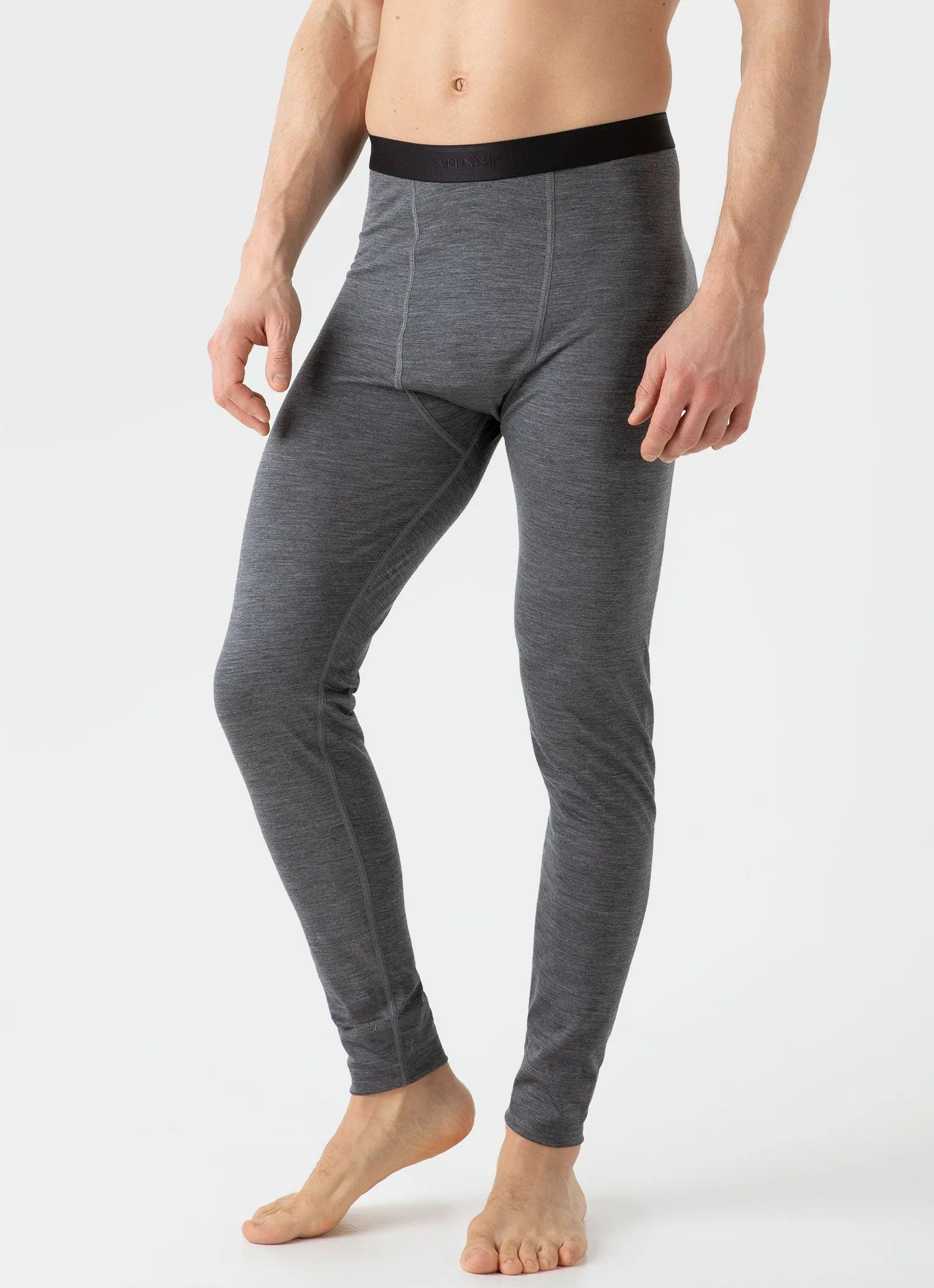 Men's Merino Long John Base Layer in Mid Grey Melange sold by Sunspel product image thumbnail 2