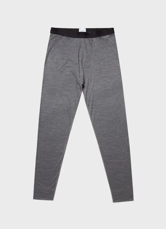 Men's Merino Long John Base Layer in Mid Grey Melange sold by Sunspel
