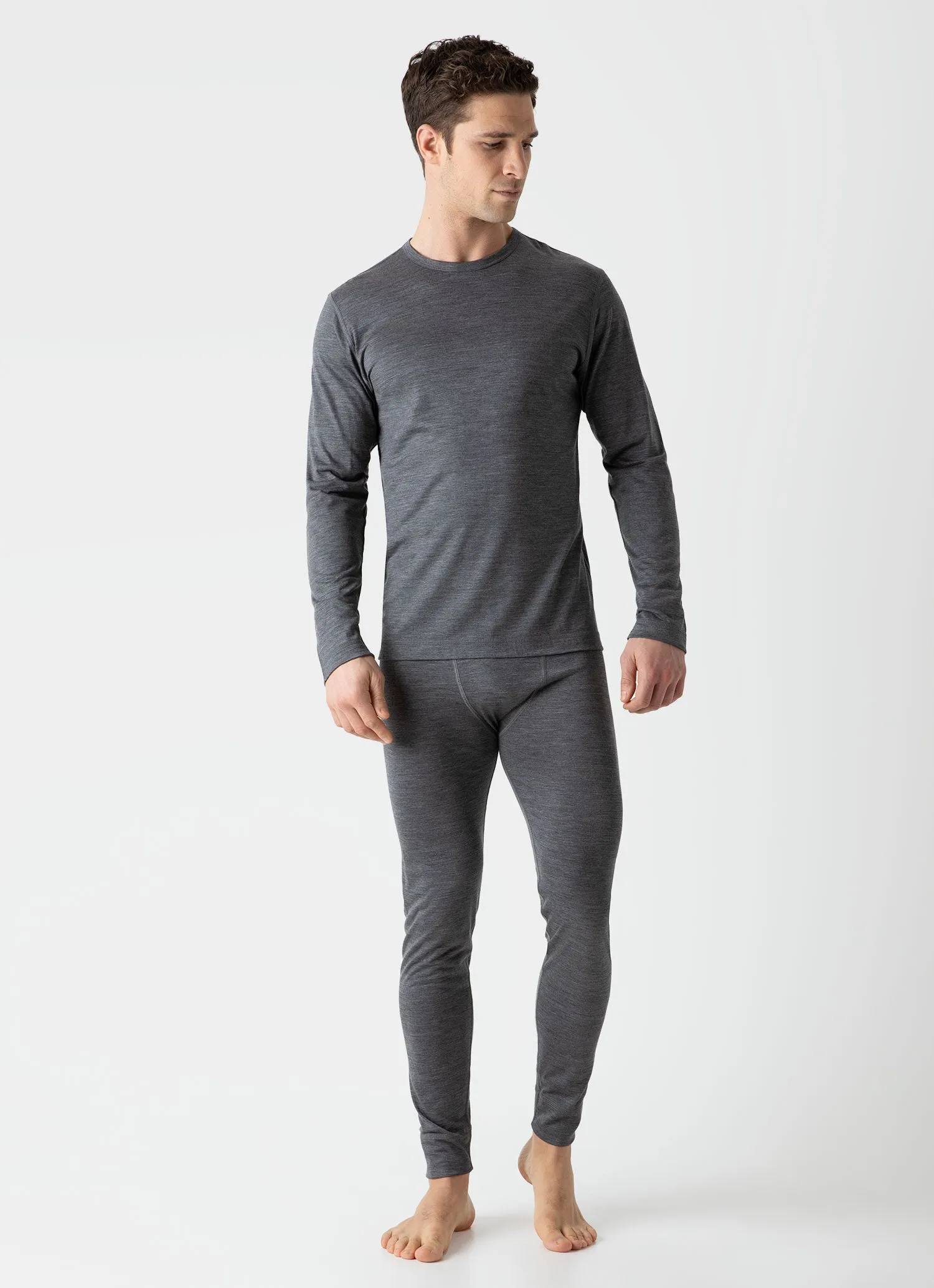 Men's Merino Long John Base Layer in Mid Grey Melange sold by Sunspel product image thumbnail 3