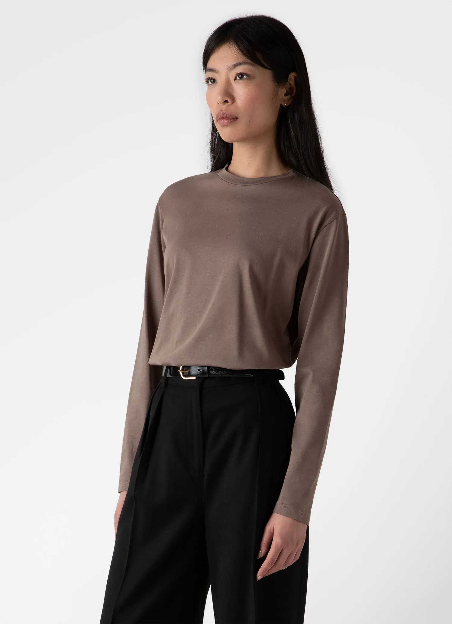 Women's Long Sleeve Boy Fit T-shirt in Cedar sold by Sunspel