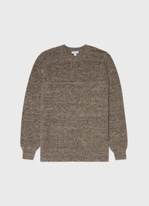 Men's Luxury British Wool Jumper in Natural Ecru/Brown Twist made by Sunspel
