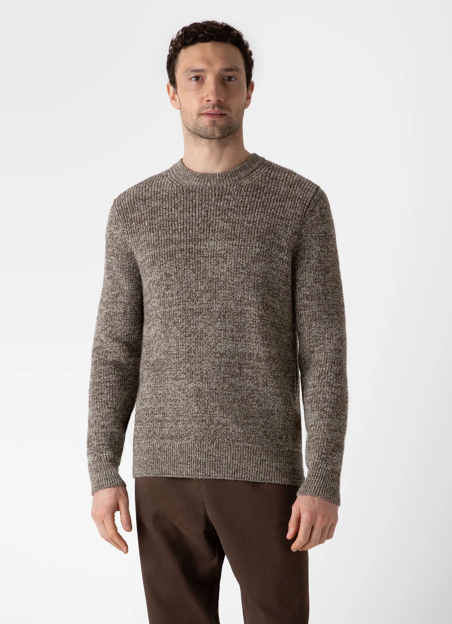 Men's Luxury British Wool Jumper in Natural Ecru/Brown Twist sold by Sunspel product image thumbnail 2