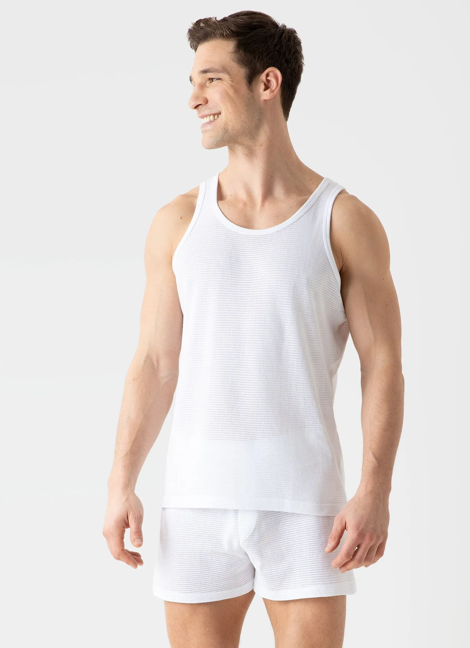 Men's Cellular Cotton Underwear Vest in White sold by Sunspel product image thumbnail 2