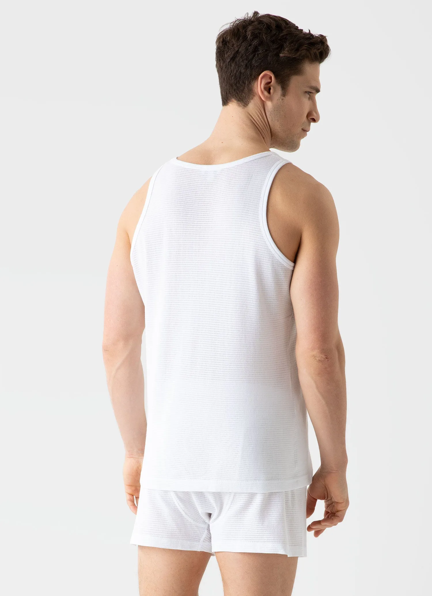 Men's Cellular Cotton Underwear Vest in White sold by Sunspel product image thumbnail 3