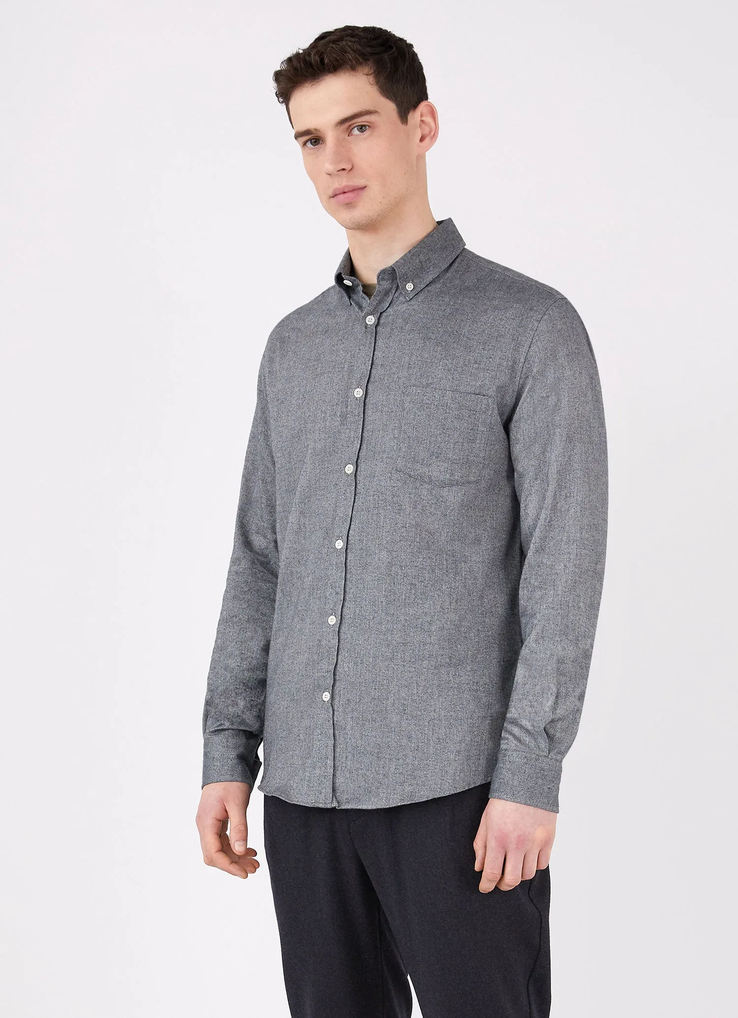 Men's Button Down Flannel Shirt in Mid Grey Melange sold by Sunspel product image thumbnail 2