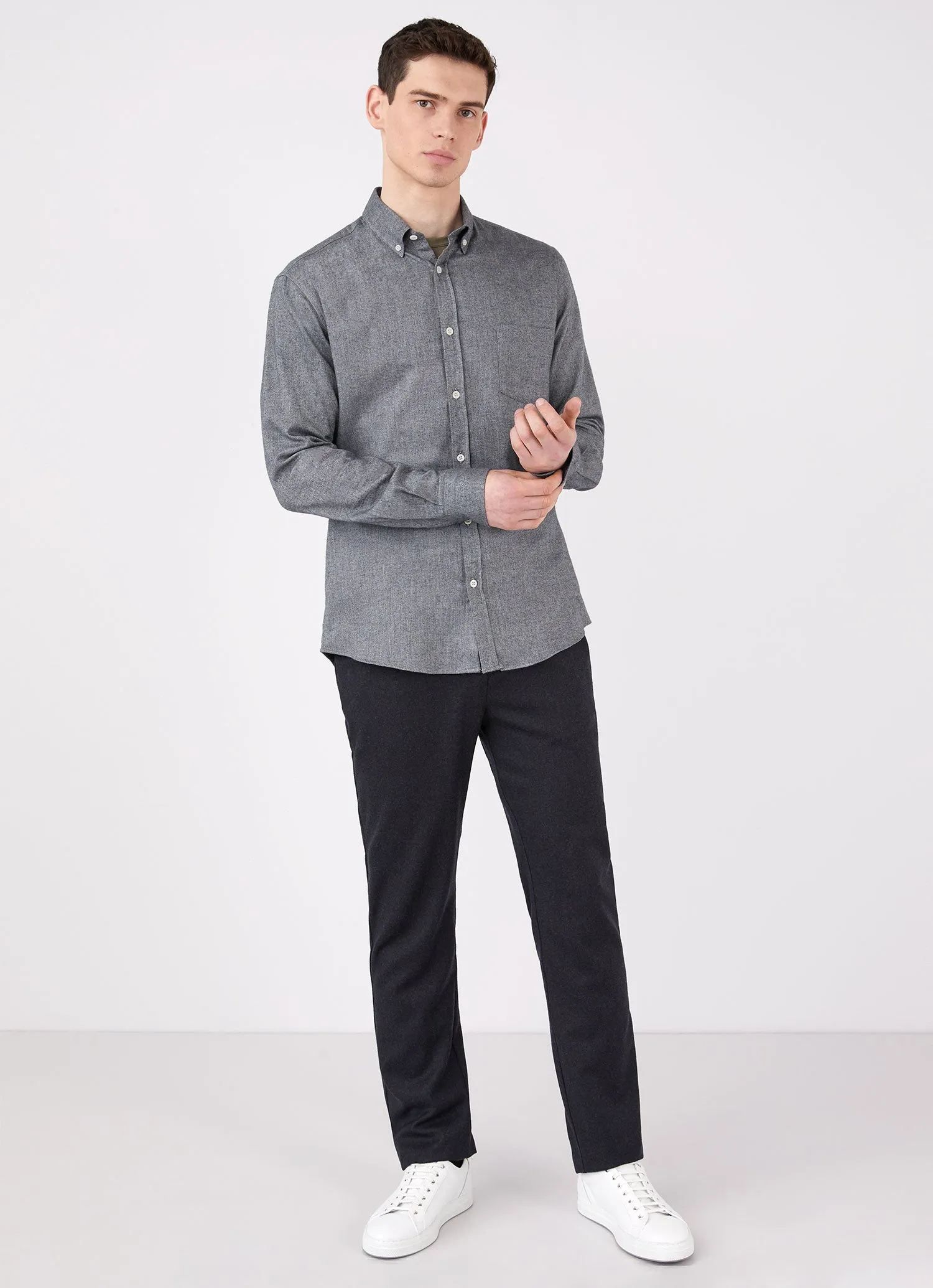 Men's Button Down Flannel Shirt in Mid Grey Melange sold by Sunspel product image thumbnail 3