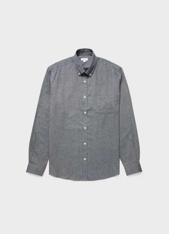 Men's Button Down Flannel Shirt in Mid Grey Melange sold by Sunspel