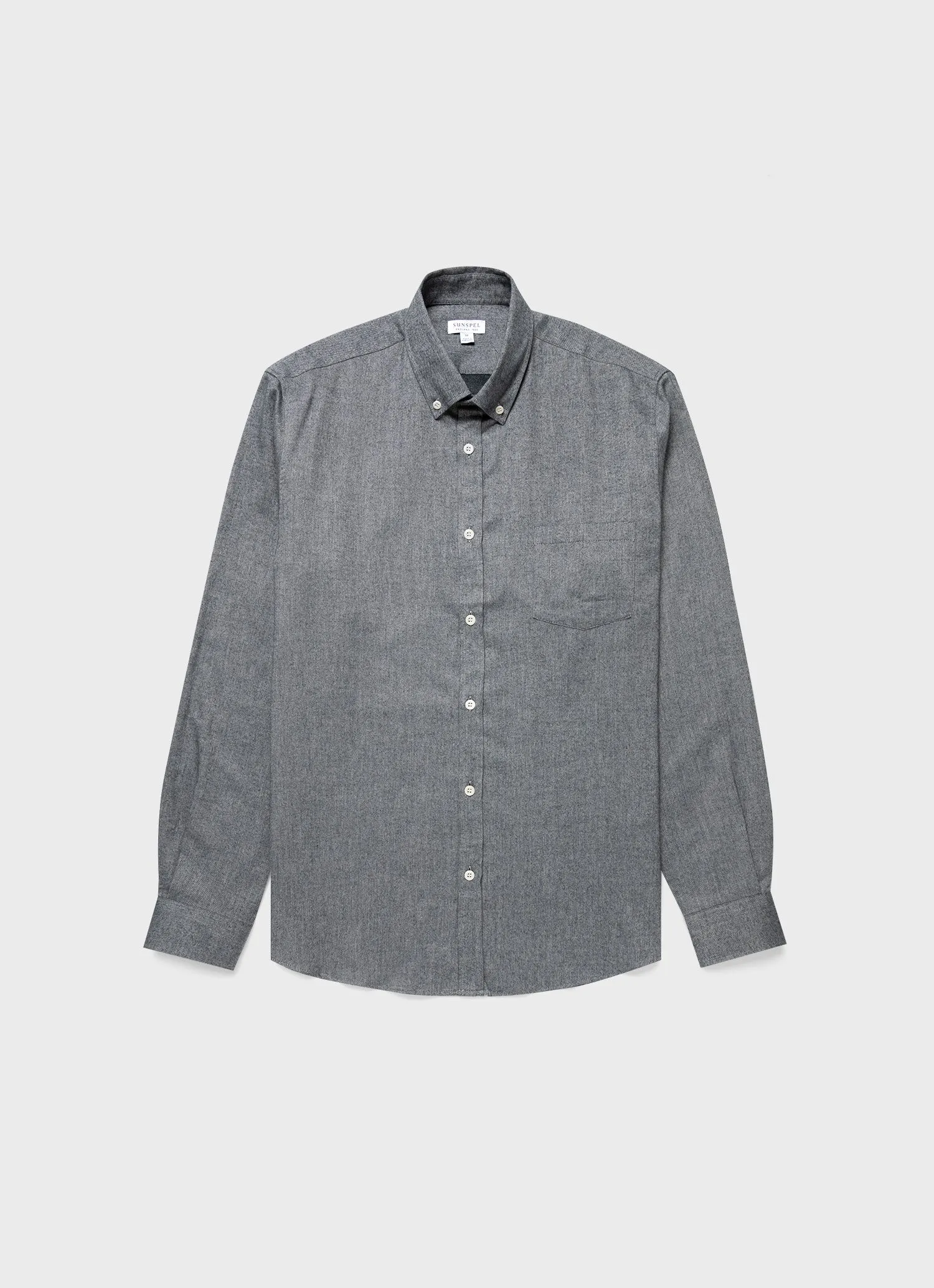 Men's Button Down Flannel Shirt in Mid Grey Melange sold by Sunspel
