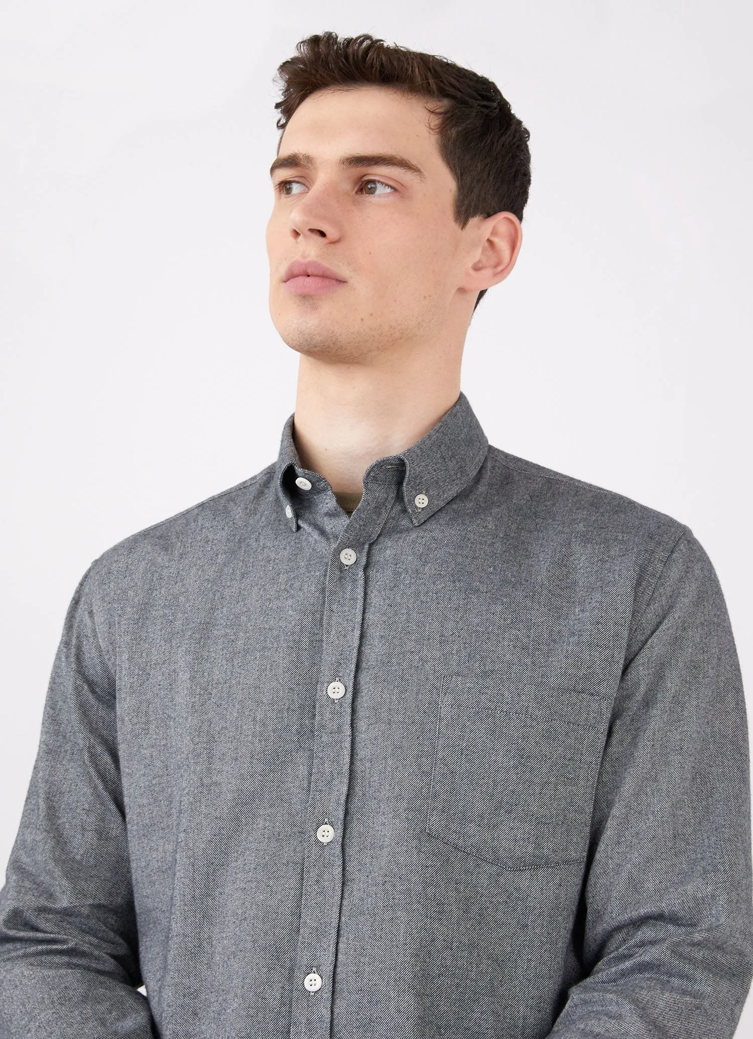 Men's Button Down Flannel Shirt in Mid Grey Melange sold by Sunspel product image thumbnail 5