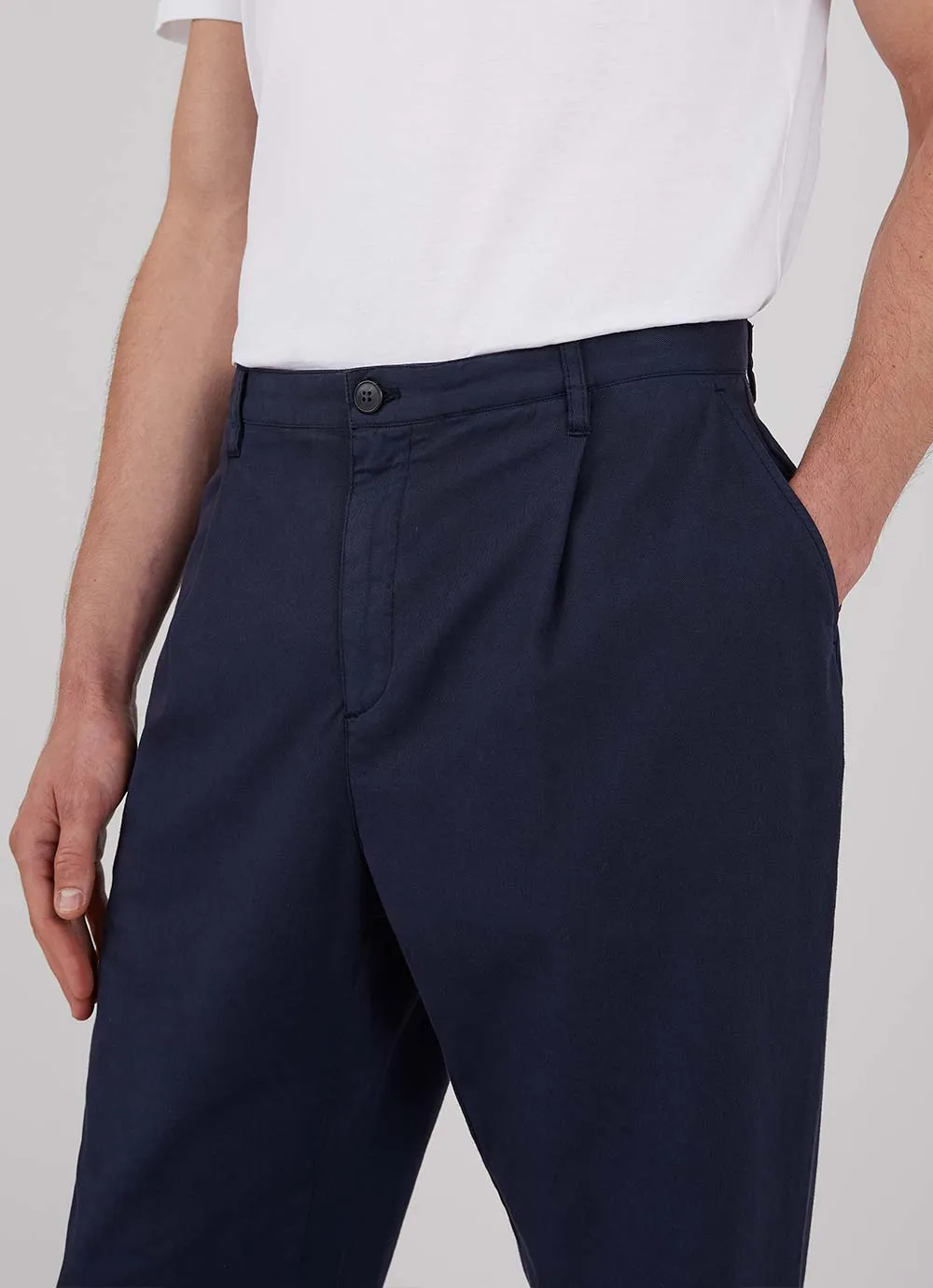 Men's Cotton Drill Pleated Trouser in Navy sold by Sunspel product image thumbnail 5