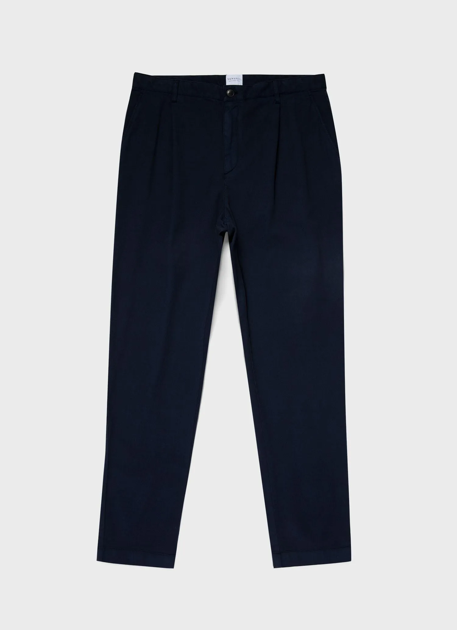 Men's Cotton Drill Pleated Trouser in Navy sold by Sunspel