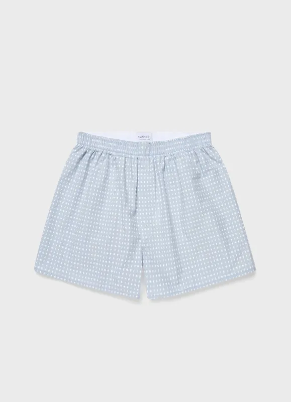 Men's Classic Print Boxer Shorts in Light Blue/White Leaf Print sold by Sunspel