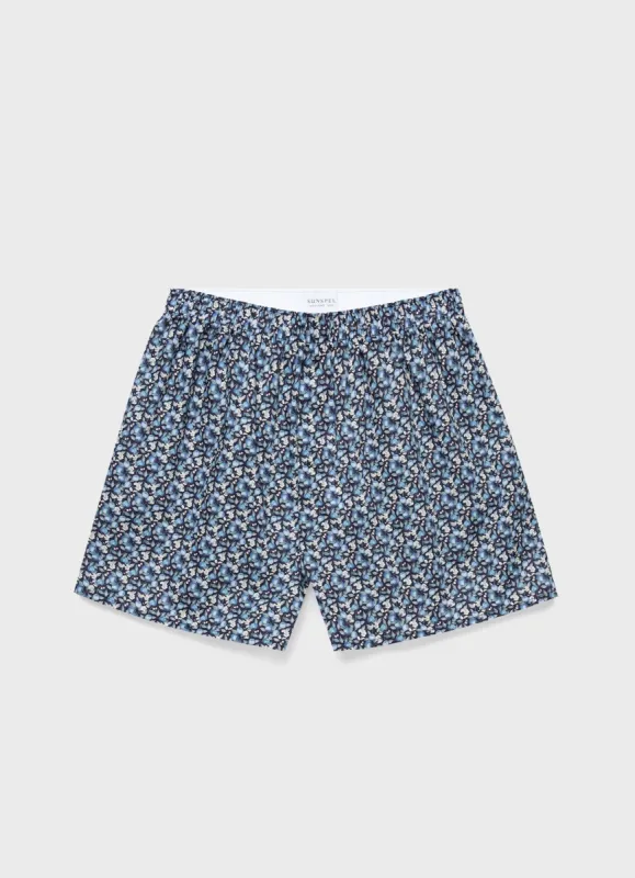 Men's Liberty Print Boxer Shorts in Blue Orchard sold by Sunspel