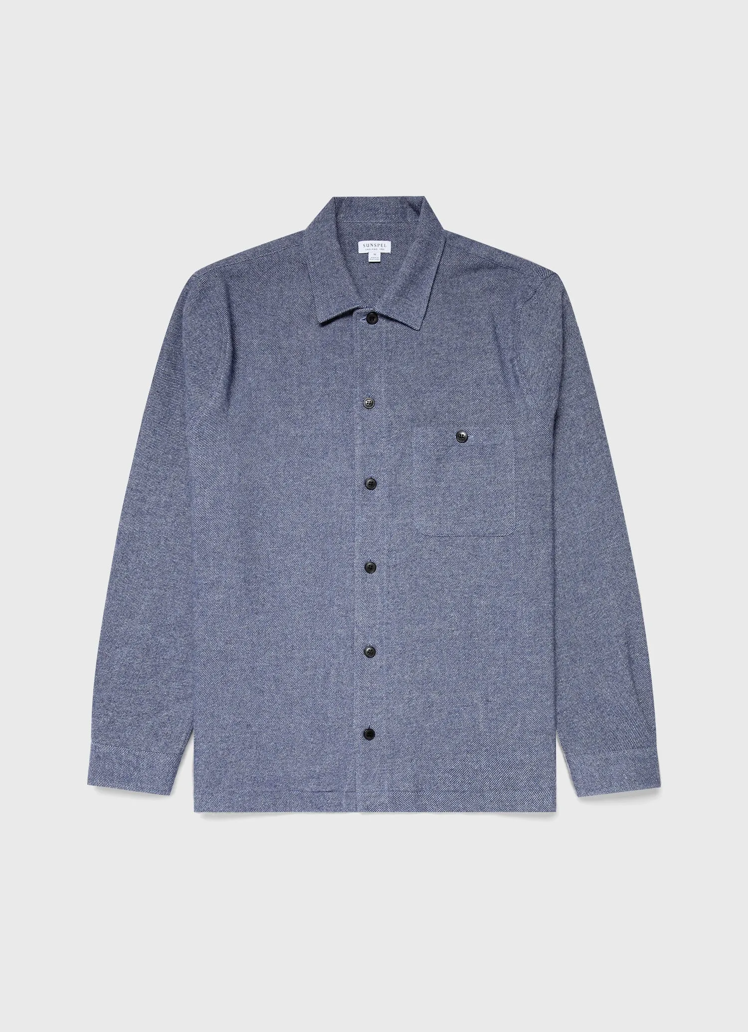 Men's Heavy Flannel Overshirt in Blue Melange sold by Sunspel