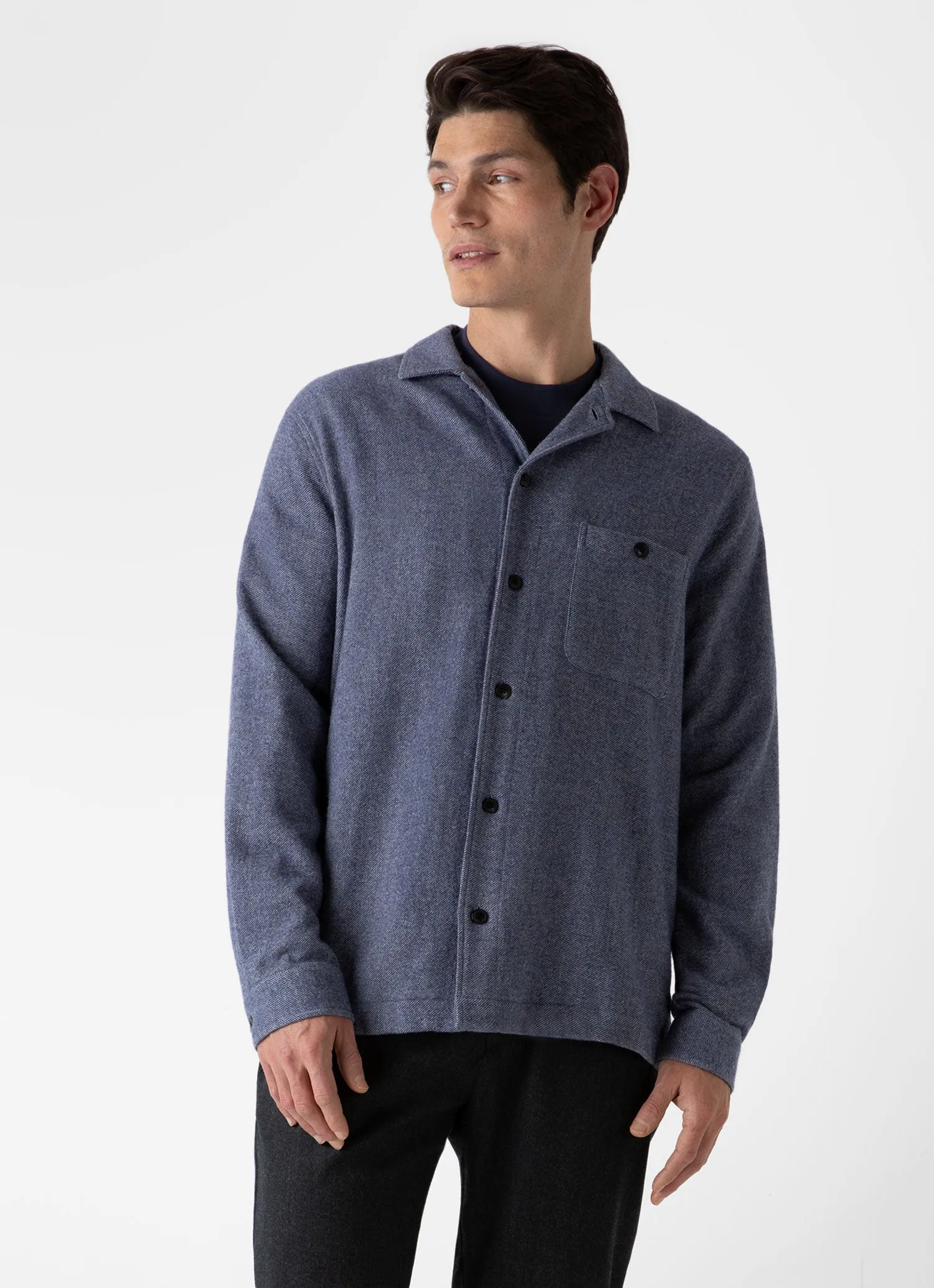 Men's Heavy Flannel Overshirt in Blue Melange sold by Sunspel product image thumbnail 2