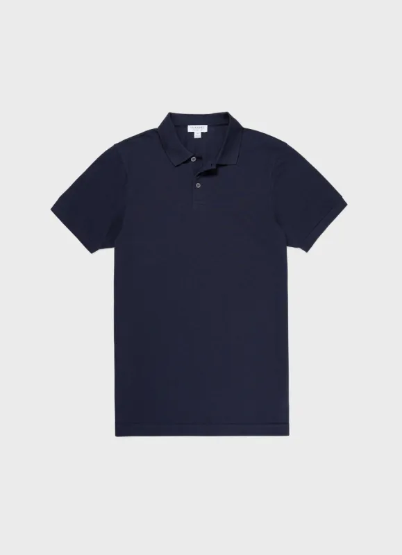 Men's Piqué Polo Shirt in Navy sold by Sunspel
