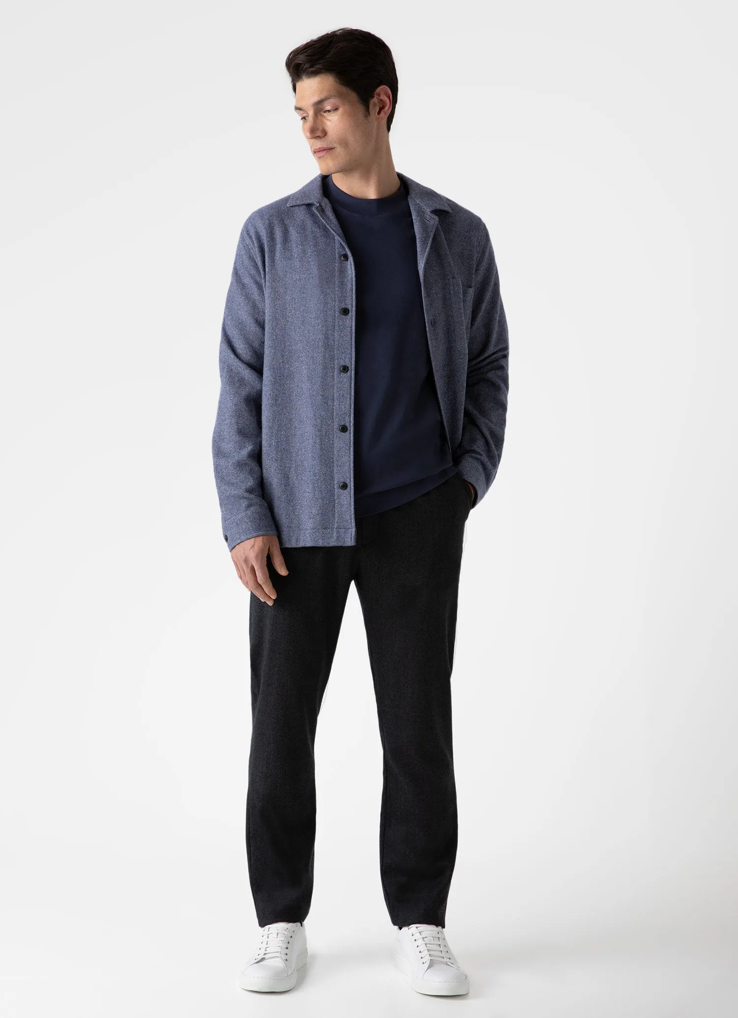 Men's Heavy Flannel Overshirt in Blue Melange sold by Sunspel product image thumbnail 3