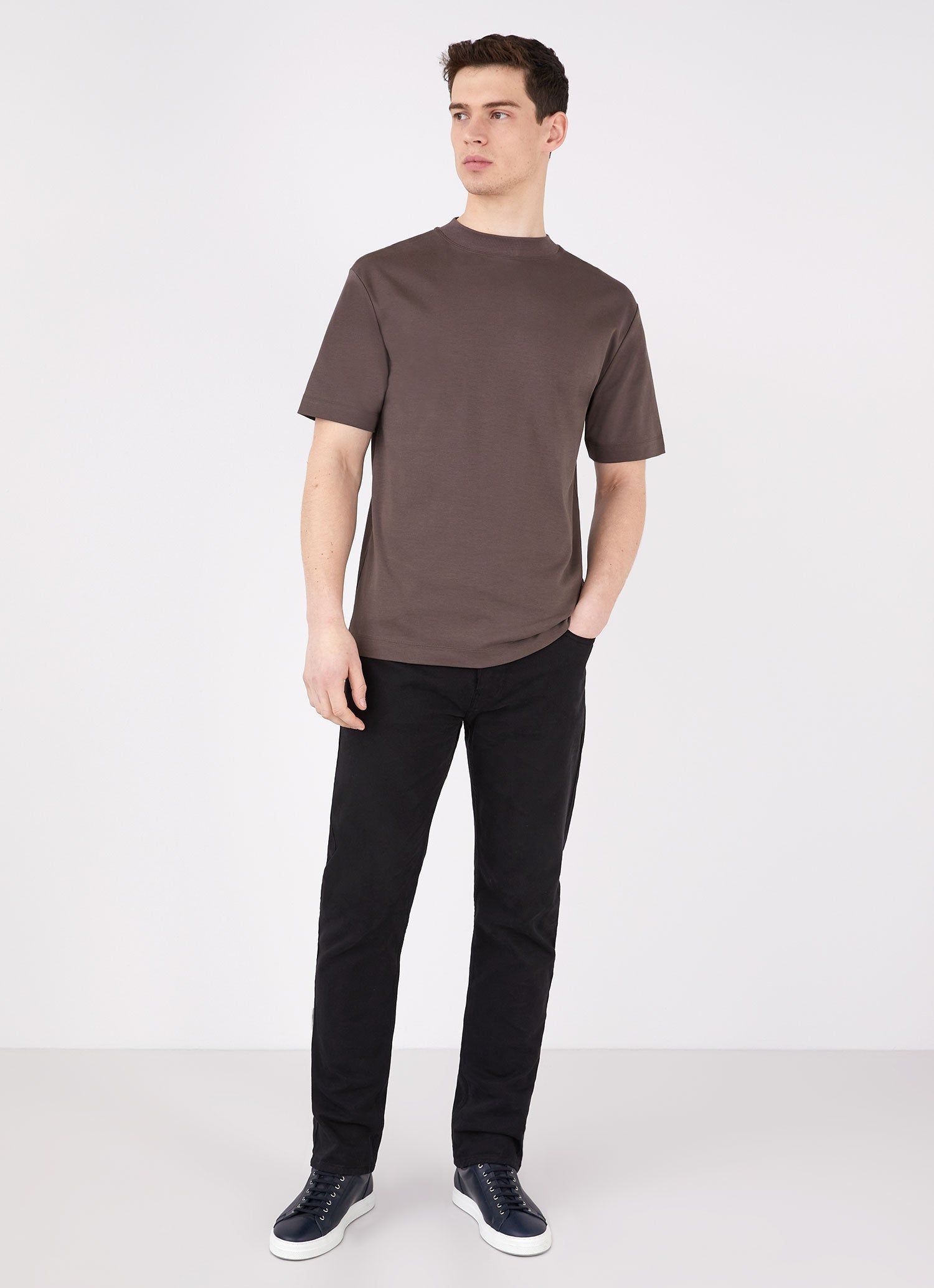 Men's Brushed Cotton Mock Neck in Dark Walnut sold by Sunspel product image thumbnail 3