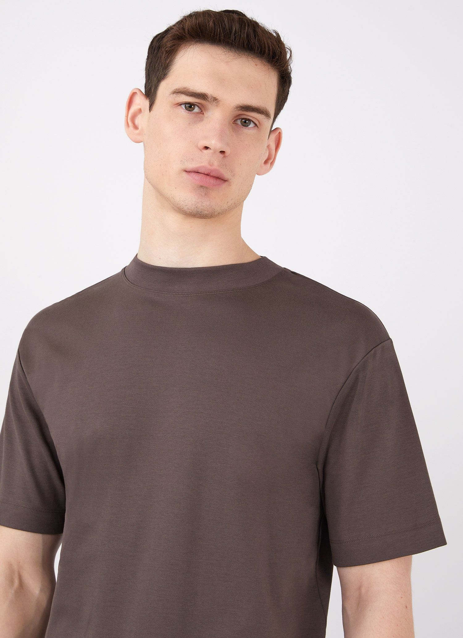 Men's Brushed Cotton Mock Neck in Dark Walnut sold by Sunspel product image thumbnail 5