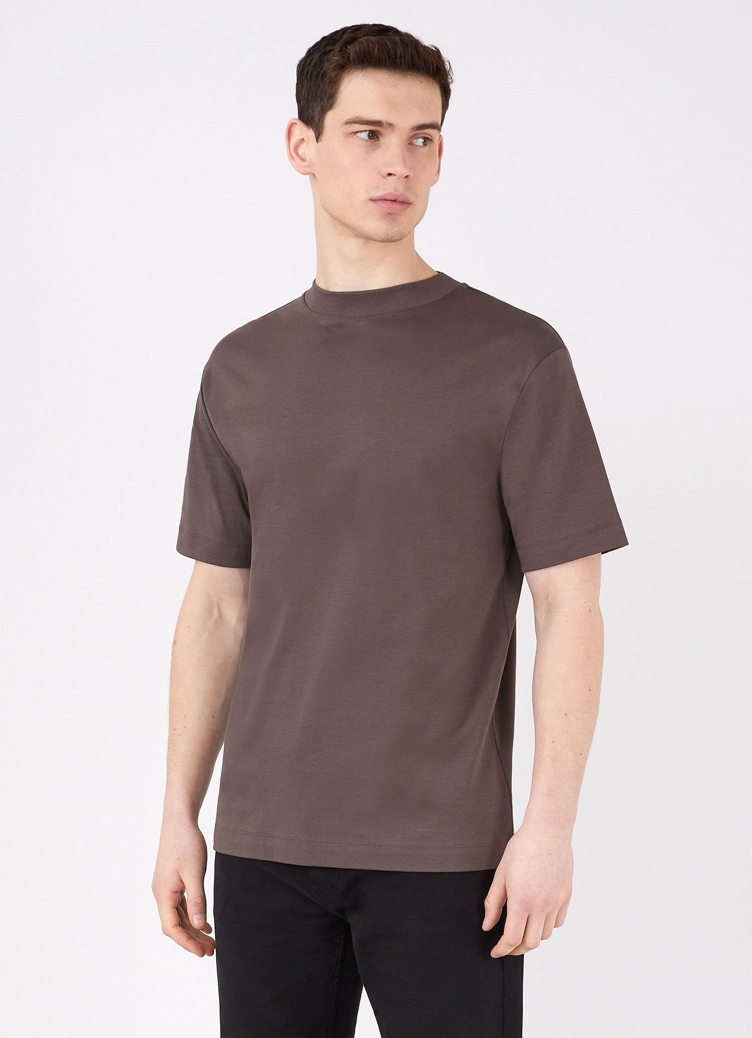 Men's Brushed Cotton Mock Neck in Dark Walnut sold by Sunspel product image thumbnail 2