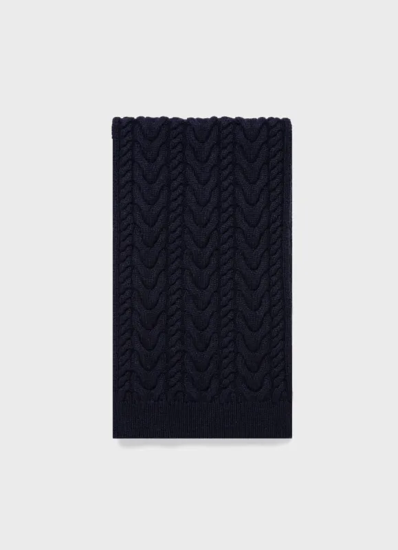 Cashmere Cable Scarf in Navy sold by Sunspel